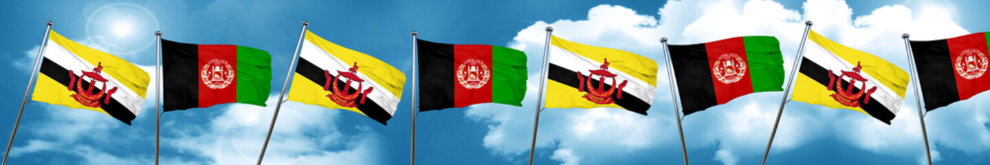 Brunei flag with afghanistan flag, 3D rendering