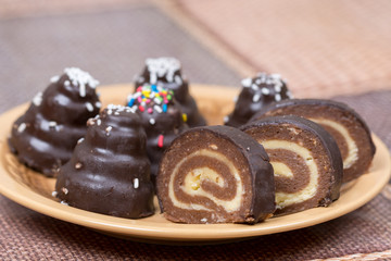 Mixed homemade chocolate cookies on the plate