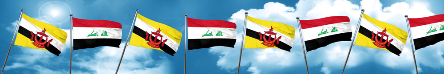 Brunei flag with Iraq flag, 3D rendering
