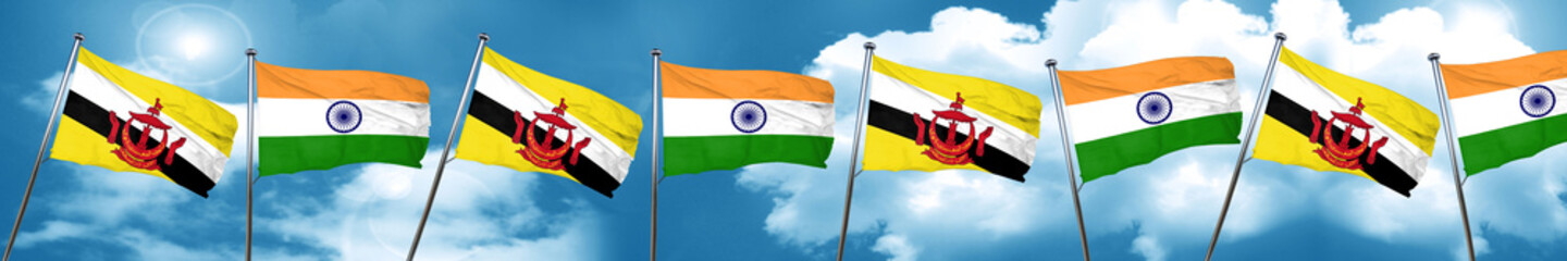 Brunei flag with India flag, 3D rendering
