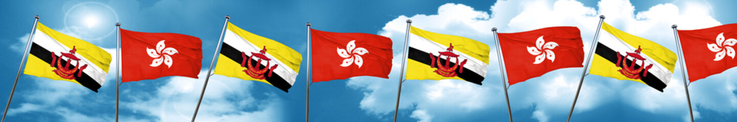 Brunei flag with Hong Kong flag, 3D rendering