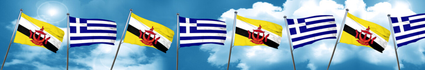 Brunei flag with Greece flag, 3D rendering