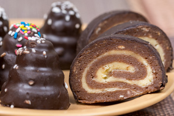 Mixed homemade chocolate cookies on the plate