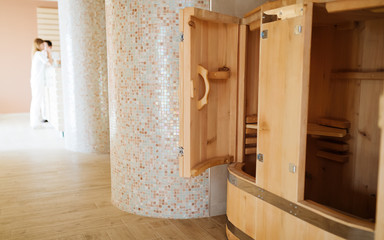 Cedar sauna in spa resort
