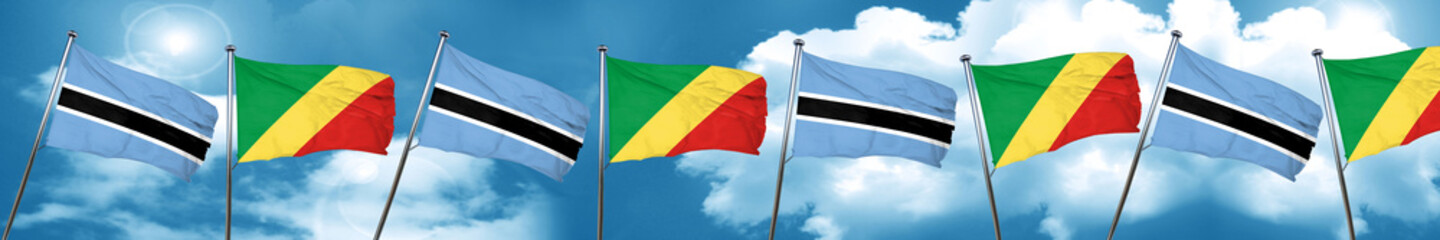 Botswana flag with congo flag, 3D rendering