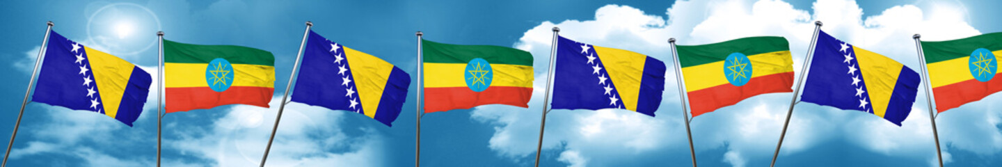 Bosnia and Herzegovina flag with Ethiopia flag, 3D rendering