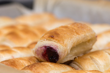 Cherry cream puff pastry closeup macro