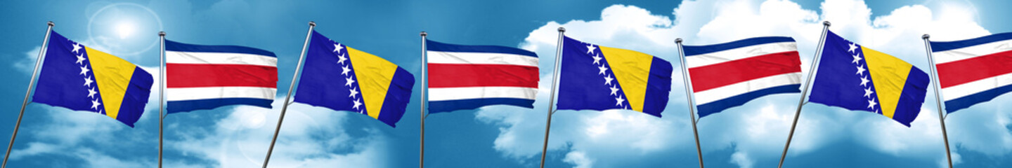 Bosnia and Herzegovina flag with Costa Rica flag, 3D rendering