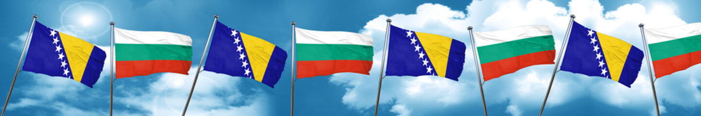 Bosnia and Herzegovina flag with Bulgaria flag, 3D rendering