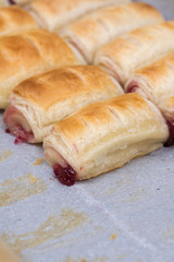 Cherry cream puff pastry closeup macro