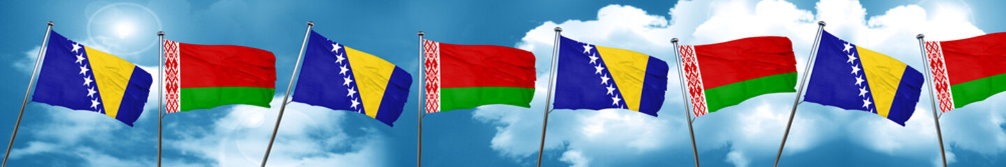 Bosnia and Herzegovina flag with Belarus flag, 3D rendering
