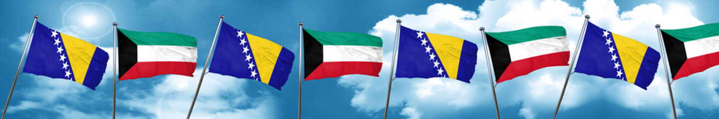 Bosnia and Herzegovina flag with Kuwait flag, 3D rendering