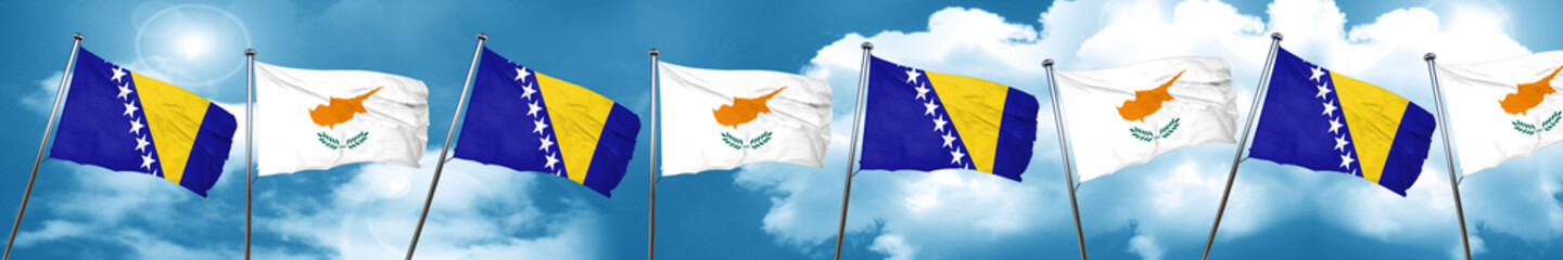 Bosnia and Herzegovina flag with Cyprus flag, 3D rendering