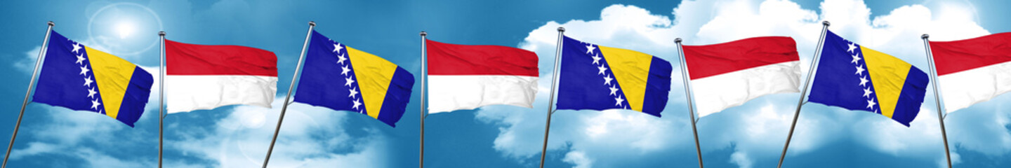 Bosnia and Herzegovina flag with Indonesia flag, 3D rendering