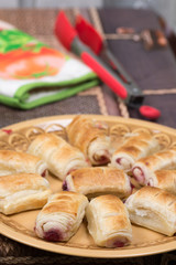 Cherry cream puff pastry closeup macro