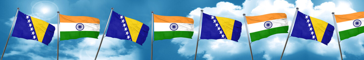 Bosnia and Herzegovina flag with India flag, 3D rendering