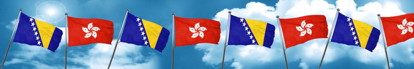Bosnia and Herzegovina flag with Hong Kong flag, 3D rendering
