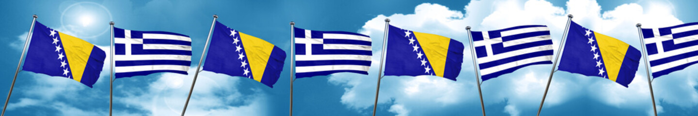 Bosnia and Herzegovina flag with Greece flag, 3D rendering