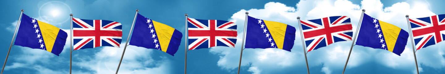 Bosnia and Herzegovina flag with Great Britain flag, 3D renderin