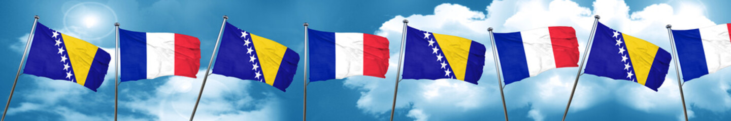 Bosnia and Herzegovina flag with France flag, 3D rendering