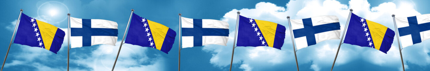 Bosnia and Herzegovina flag with Finland flag, 3D rendering