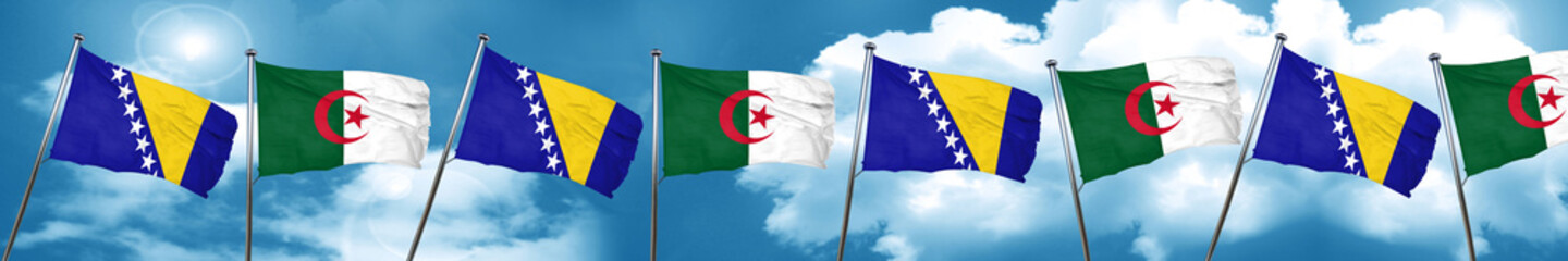 Bosnia and Herzegovina flag with Algeria flag, 3D rendering