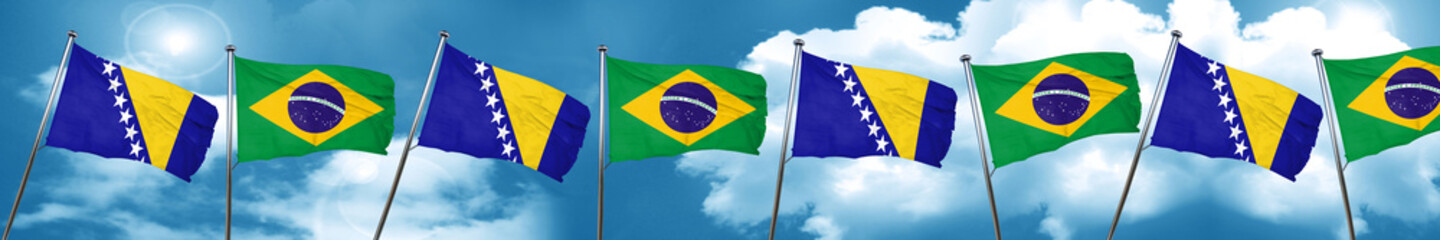 Bosnia and Herzegovina flag with Brazil flag, 3D rendering