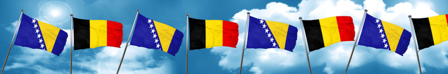 Bosnia and Herzegovina flag with Belgium flag, 3D rendering