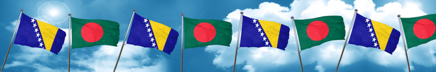 Bosnia and Herzegovina flag with Bangladesh flag, 3D rendering