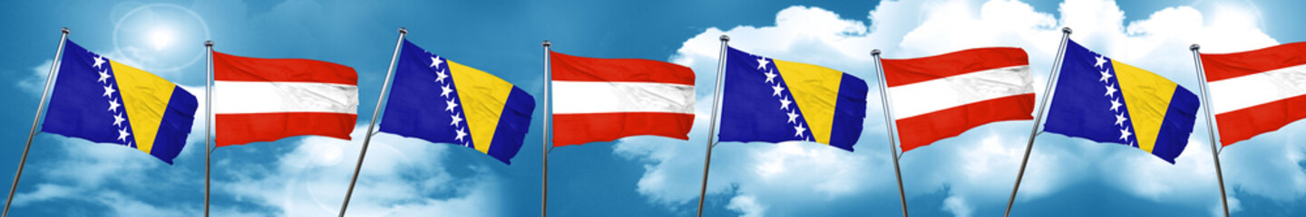 Bosnia and Herzegovina flag with Austria flag, 3D rendering