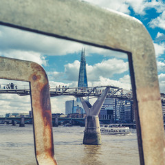 The Millennium bridge with the Shard building in the background