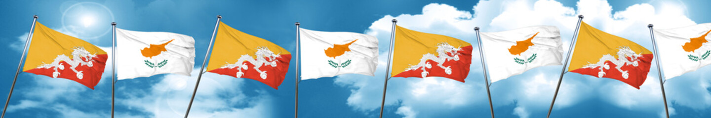 Bhutan flag with Cyprus flag, 3D rendering
