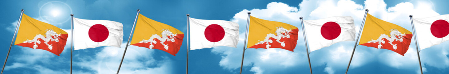 Bhutan flag with Japan flag, 3D rendering