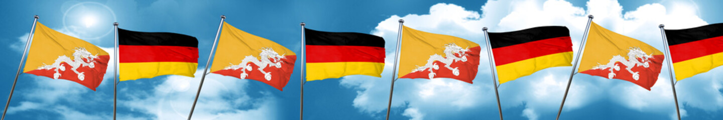 Bhutan flag with Germany flag, 3D rendering
