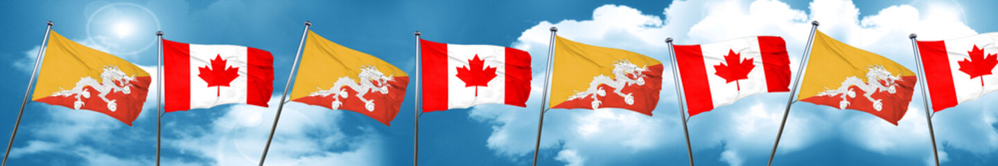 Bhutan flag with Canada flag, 3D rendering