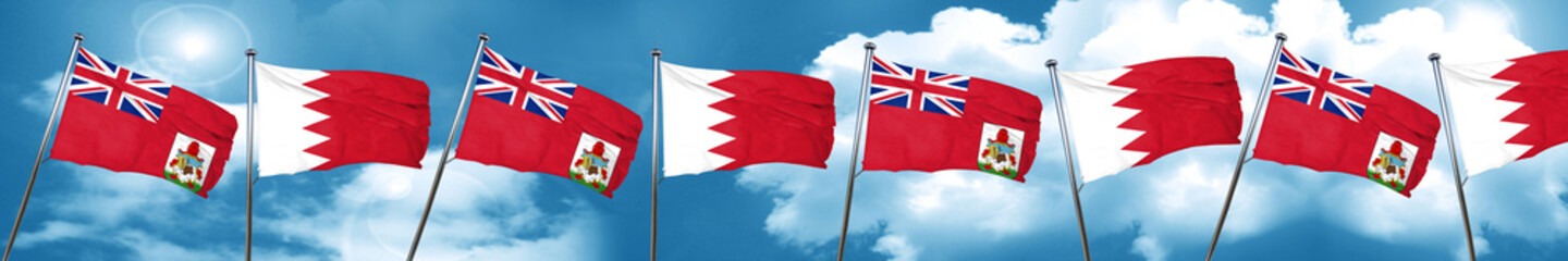bermuda flag with Bahrain flag, 3D rendering