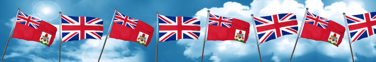 bermuda flag with Great Britain flag, 3D rendering