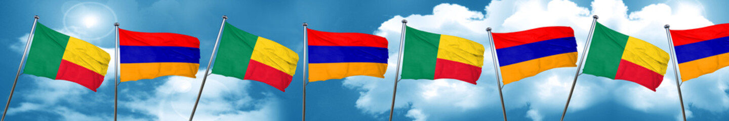 Benin flag with Armenia flag, 3D rendering