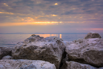 Sunset over Adriatic Sea. / Scenic view at sunset in Croatia, Europe.