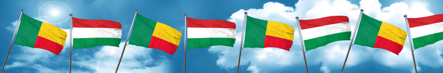 Fototapeta na wymiar Benin flag with Hungary flag, 3D rendering