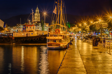 Obraz premium Split Croatia. / Night view at Split town sea port, european travel places.