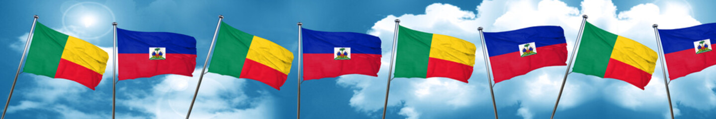 Benin flag with Haiti flag, 3D rendering