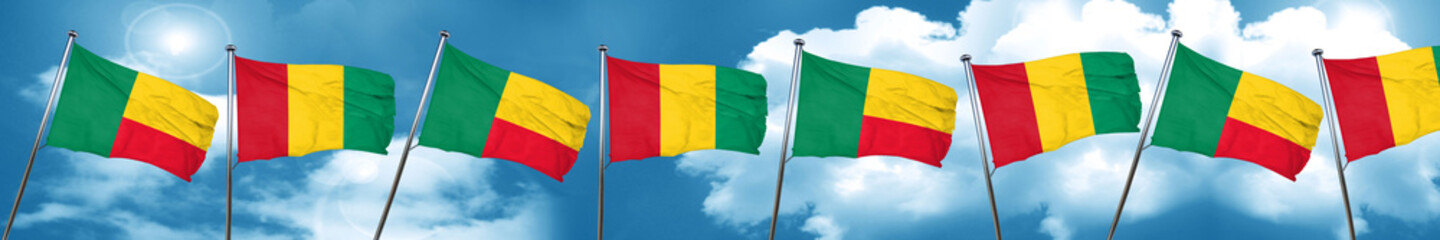 Benin flag with Guinea flag, 3D rendering