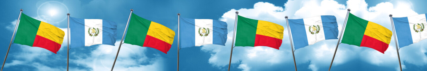 Benin flag with Guatemala flag, 3D rendering