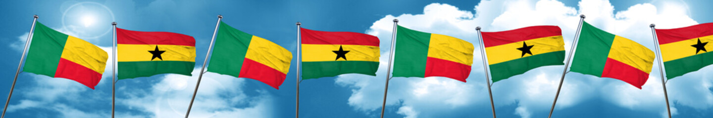 Benin flag with Ghana flag, 3D rendering
