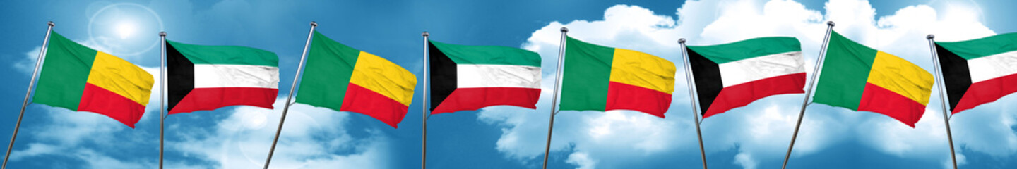 Fototapeta na wymiar Benin flag with Kuwait flag, 3D rendering
