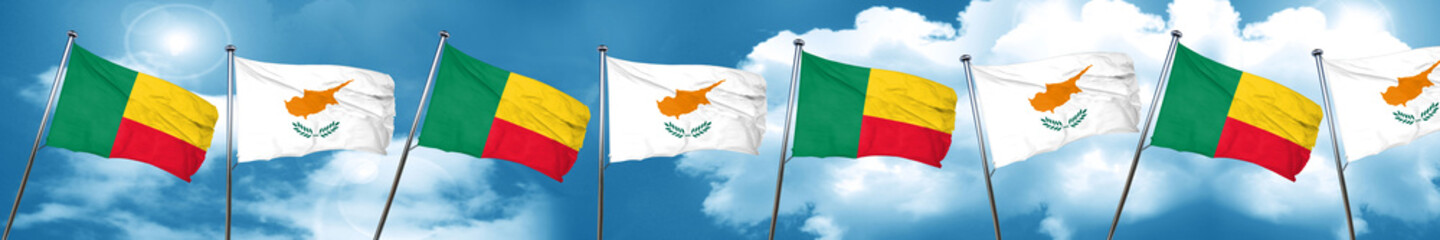 Benin flag with Cyprus flag, 3D rendering