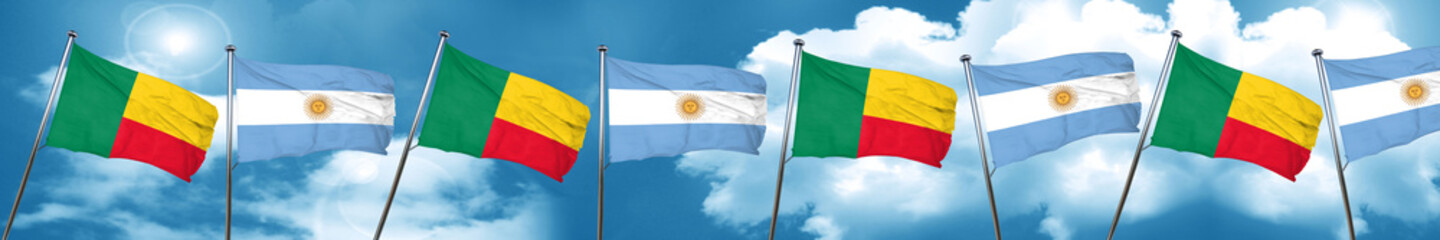Benin flag with Argentine flag, 3D rendering