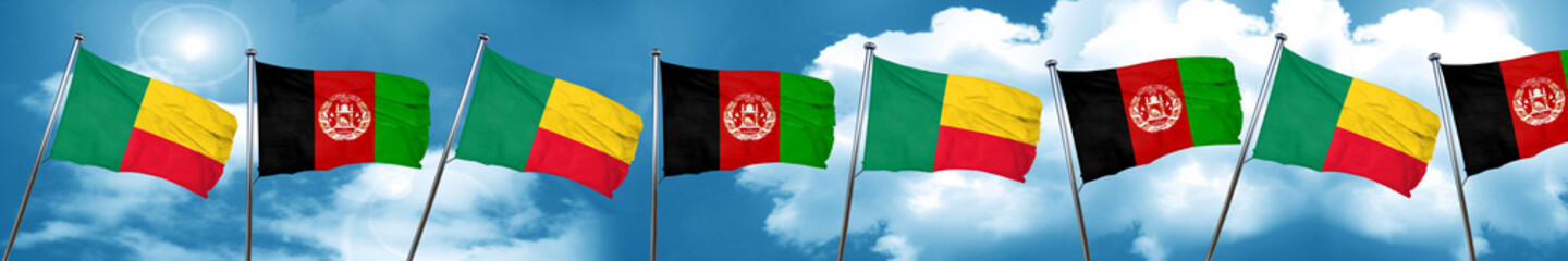 Benin flag with afghanistan flag, 3D rendering