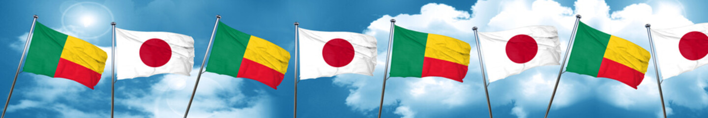 Benin flag with Japan flag, 3D rendering